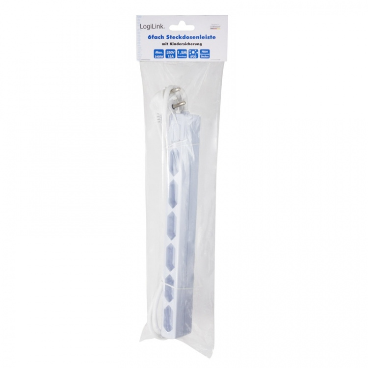 LogiLink Grenuttag Slim Euro 6vägs 1,5m