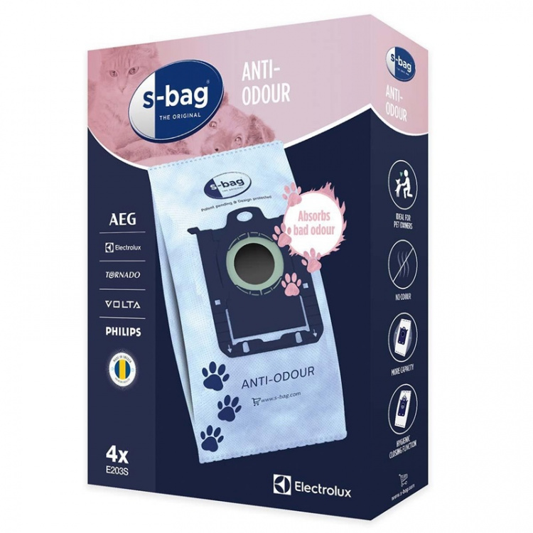 Electrolux E203S s-bag® Anti-Odour stofzuigerzakken 4 stuks Electrolux E203S s-bag® Anti-Odour stofzuigerzakken 4 stuks