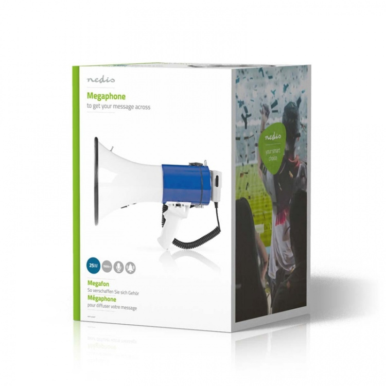 Nedis Megafoon | Maximaal bereik: 1500 m | Maximale volume: 120 dB | Afneembare Microfoon | Ingebouwde sirene | Schouder riem | Blauw / Wit Nedis Megafoon | Maximaal bereik: 1500 m | Maximale volume: 120 dB | Afneembare Microfoon | Ingebouwde sirene | Schouder riem | Blauw / Wit