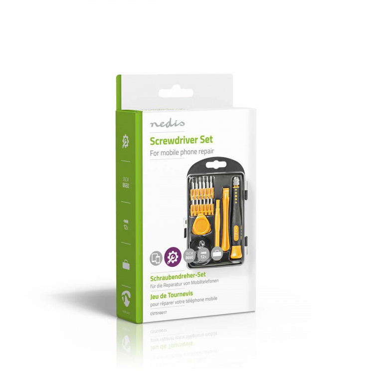 Nedis Phone/tablet repair set | 17-in-1 | PC / Smartphone / Tablet | Philips bits | Gleuf bits | Pentalobe bits | Tri-wing bits Nedis Phone/tablet repair set | 17-in-1 | PC / Smartphone / Tablet | Philips bits | Gleuf bits | Pentalobe bits | Tri-wing bits