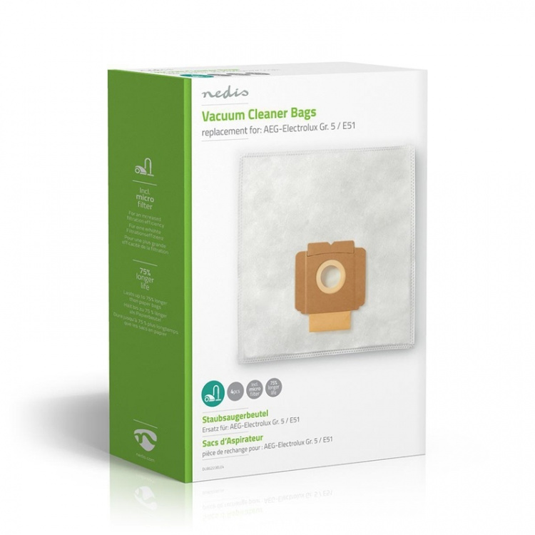Nedis Stofzuigerzak | 4 Stuks | Synthetisch | Meest verkocht voor: Electrolux | Wit