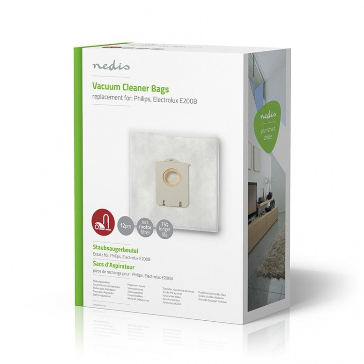 Nedis Stofzuigerzak | 12 Stuks | Synthetisch | Meest verkocht voor: Philips / Electrolux | Wit