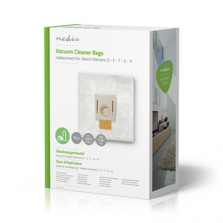 Nedis Stofzuigerzak | 12 Stuks | Synthetisch | Meest verkocht voor: Bosch / Siemens | Wit