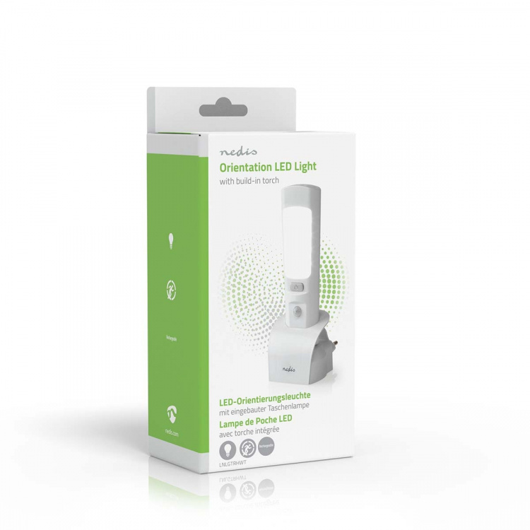Nedis LED-Oriëntatielicht en Zaklamp | Netvoeding | 220 - 240 V AC 50 Hz | 1.30 W | Oplaadbaar | Nominale lichtstroom: 37 lm | Lichtbereik: 3 m | Stralingshoek: 71 ° | LED-zaklamp