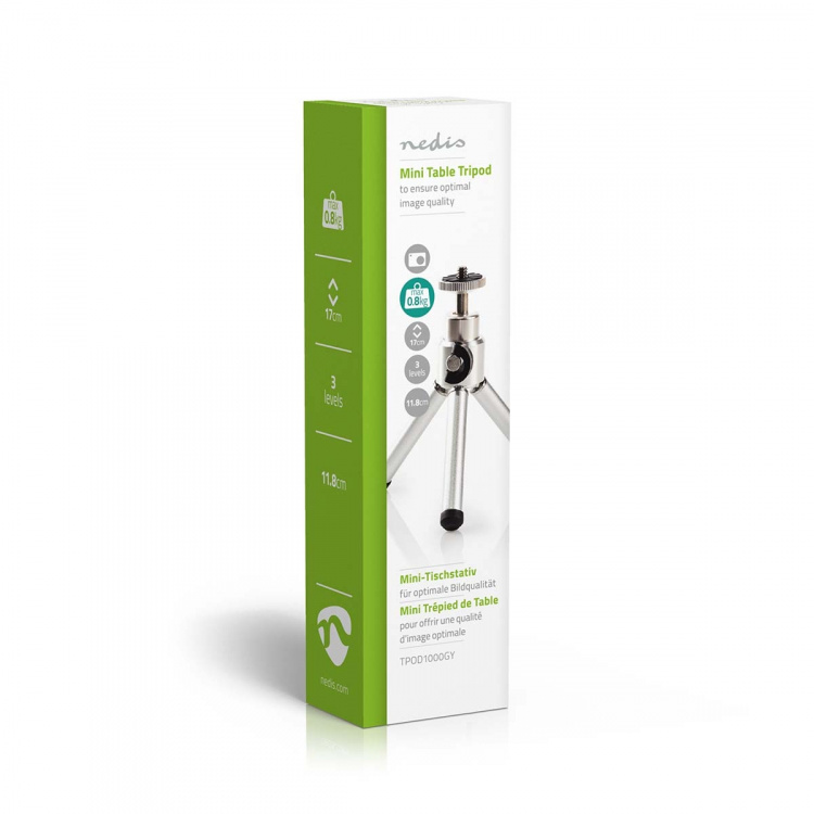 Nedis Statief | Maximaal draagvermogen: 0.8 kg | Minimale werkhoogte: 11 cm | Maximale werkhoogte: 14.5 cm | 1 Segment | Balhoofd | Inclusief reistas | ABS / Staal | Zilver Nedis Statief | Maximaal draagvermogen: 0.8 kg | Minimale werkhoogte: 11 cm | Maximale werkhoogte: 14.5 cm | 1 Segment | Balhoofd | Inclusief reistas | ABS / Staal | Zilver