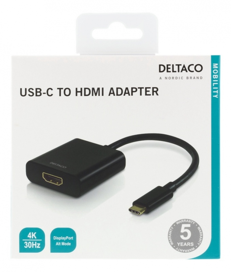 DELTACO USB-C to HDMI adapter, 4096x2160 30Hz, black