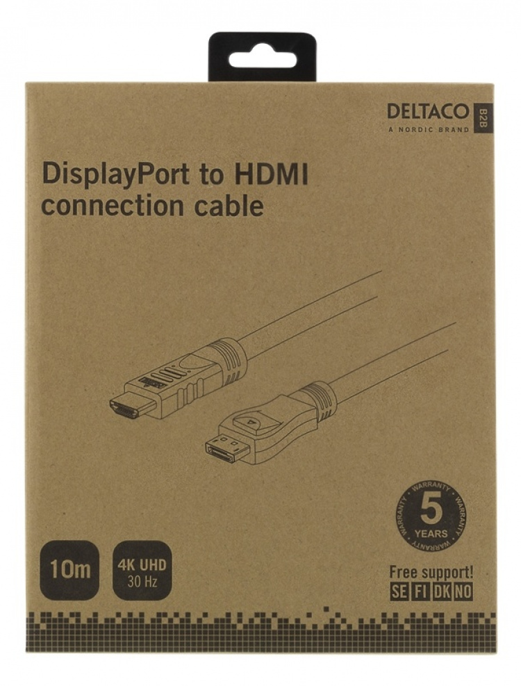 DELTACO DP - HDMI kabel, 10m, 3840x2160 bij 30Hz, 10.8Gb/s, zwart DELTACO DP - HDMI kabel, 10m, 3840x2160 bij 30Hz, 10.8Gb/s, zwart