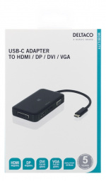 DELTACO USB-C to HDMI/DP/DVI/VGA adapter, 4K, DP Alt Mode, black DELTACO USB-C to HDMI/DP/DVI/VGA adapter, 4K, DP Alt Mode, black