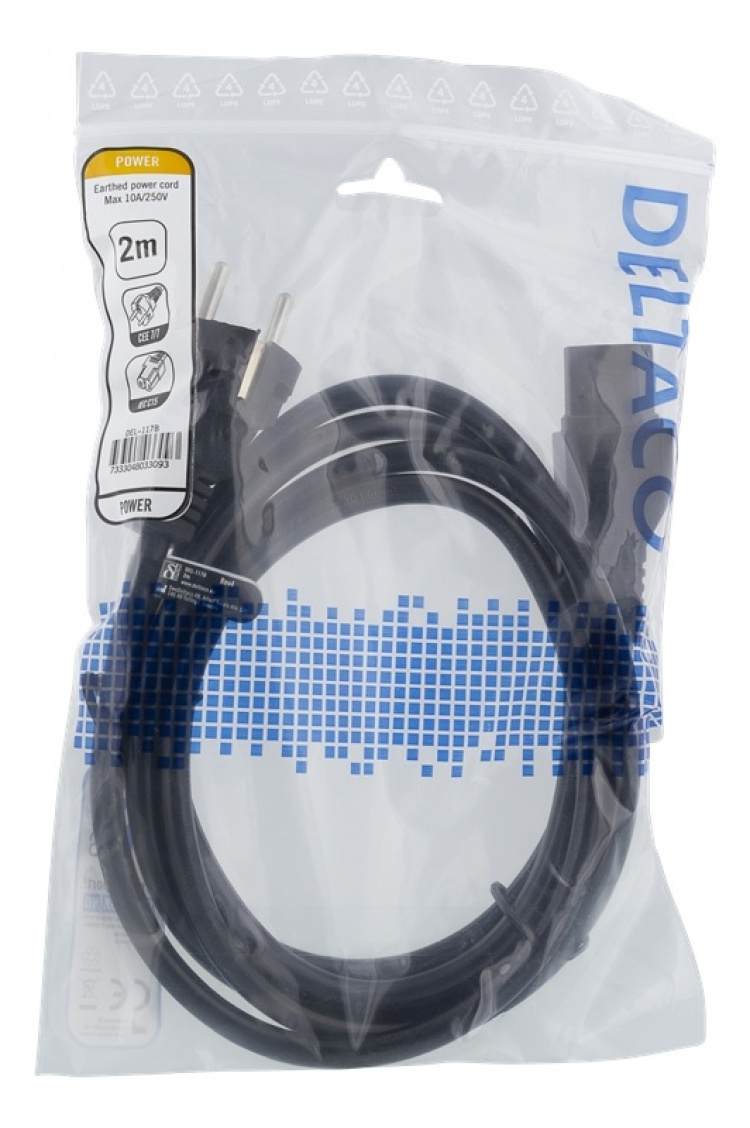 DELTACO power cord CEE 7/7 - IEC C15, 2m, black DELTACO power cord CEE 7/7 - IEC C15, 2m, black