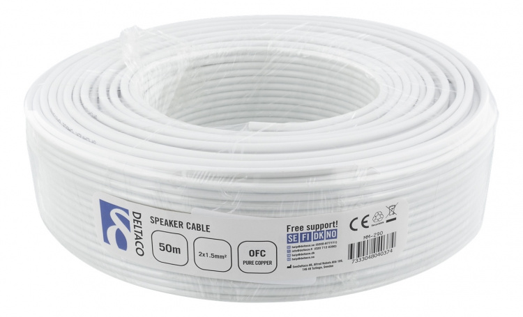 DELTACO 2x15mm Speaker cable, 50m, OFC pure copper, white