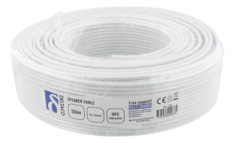 DELTACO 2x15mm Speaker cable, 50m, OFC pure copper, white