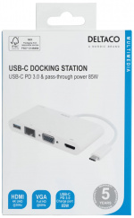 DELTACO USB-C Docking station, 100W USB-C PD, HDMI, 1.5A USB-A, Gigabi