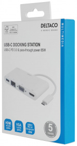 DELTACO USB-C Docking station, 100W USB-C PD, HDMI, 1.5A USB-A, Gigabi