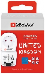 SKROSS Grounded Europe to UK travel adapter, 15A, 110-125V, white