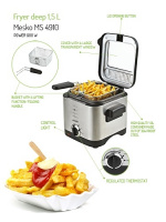 Mesko friteuse met thermostaat, 1,5 liter