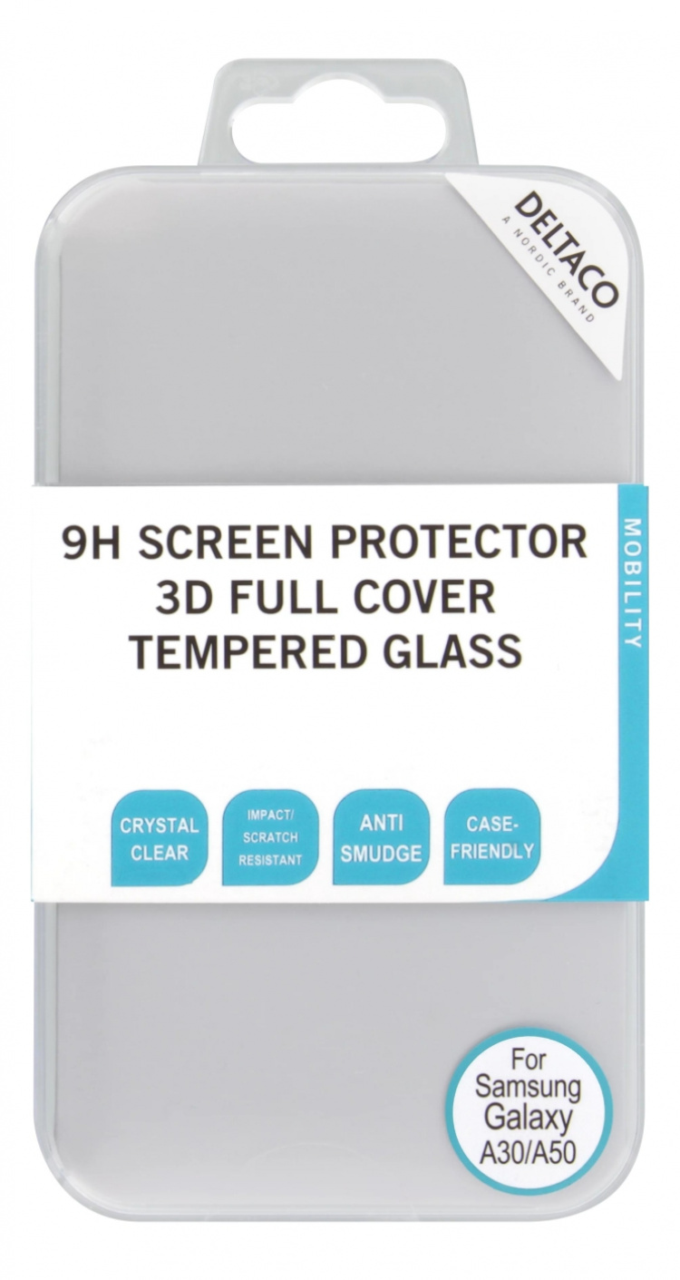 DELTACO screen protector, Galaxy A30/A50, 2.5D full coverage glass