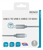 DELTACO USB-C SuperSpeed cable, 1m, braided, USB 3.1 Gen 2, 10 Gbps, 1