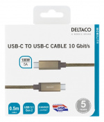 DELTACO USB-C SuperSpeed cable, 0.5m, braided, USB 3.1 Gen 2, 10 Gbps,