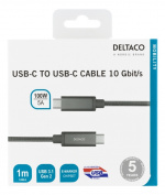 DELTACO USB-C SuperSpeed cable, 1m, braided, USB 3.1 Gen 2, 10 Gbps, 1 DELTACO USB-C SuperSpeed cable, 1m, braided, USB 3.1 Gen 2, 10 Gbps, 1