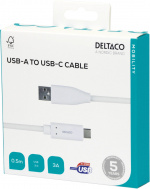 DELTACO USB-C to USB-A cable, 0.5m, 3A, USB 2.0, white