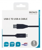 DELTACO USB-C to USB-A cable, 1.5m, 3A, USB 2.0, black
