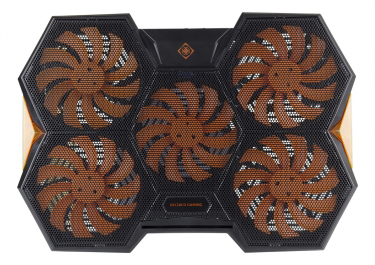 DELTACO GAMING Laptop cooler, 1000-1300 RPM, 5x140mm fans, 2xUSB-A