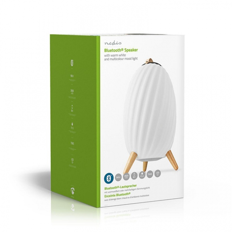 Nedis Bluetooth® Speaker met Sfeerverlichting | 6 uur | Ambiance Design | 90 W | Mono | RGB / Warm Wit | IPX5 | Koppelbaar | Grijs / Wit Nedis Bluetooth® Speaker met Sfeerverlichting | 6 uur | Ambiance Design | 90 W | Mono | RGB / Warm Wit | IPX5 | Koppelbaar | Grijs / Wit