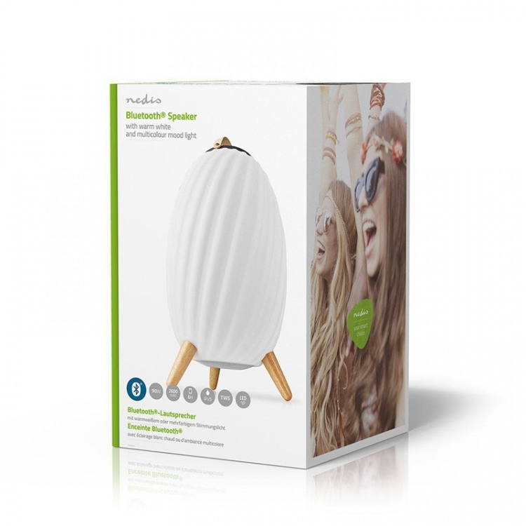 Nedis Bluetooth® Speaker met Sfeerverlichting | 6 uur | Ambiance Design | 90 W | Mono | RGB / Warm Wit | IPX5 | Koppelbaar | Grijs / Wit Nedis Bluetooth® Speaker met Sfeerverlichting | 6 uur | Ambiance Design | 90 W | Mono | RGB / Warm Wit | IPX5 | Koppelbaar | Grijs / Wit