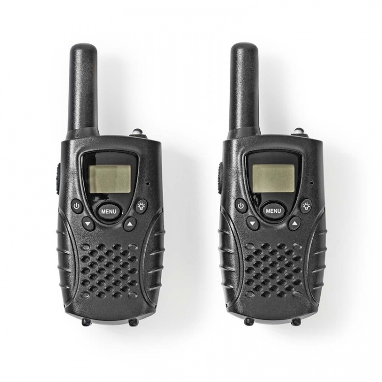 Nedis Walkie talkie Set | 2 Handsets | 8000 m | Aantal frequentiekanalen: 8 | PTT / VOX | 150 min | Koptelefoonoutput | Zwart