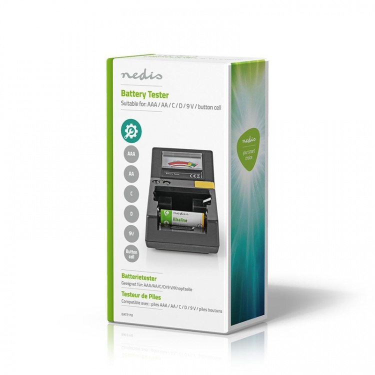 Nedis Batterijtester | 9V - AA - AAA - Button Cell - C - D | Zwart Nedis Batterijtester | 9V - AA - AAA - Button Cell - C - D | Zwart