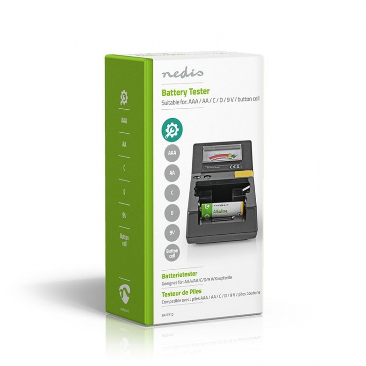 Nedis Batterijtester | 9V - AA - AAA - Button Cell - C - D | Zwart Nedis Batterijtester | 9V - AA - AAA - Button Cell - C - D | Zwart