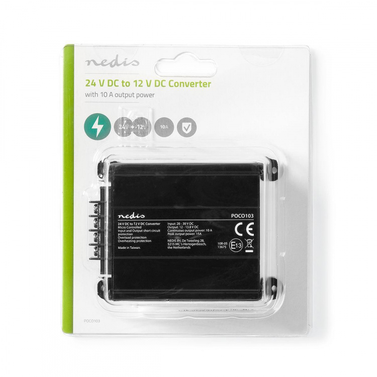 Nedis Power Converter | Auto Aangedreven | 24 V DC | 12 V DC | 120 W | Schroefklem | Voorzien van zekering | Zwart