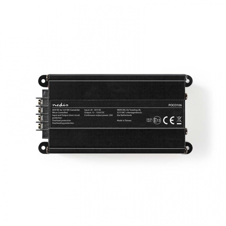 Nedis Power Converter | Auto Aangedreven | 24 V DC | 12 V DC | 240 W | Schroefklem | Voorzien van zekering | Zwart