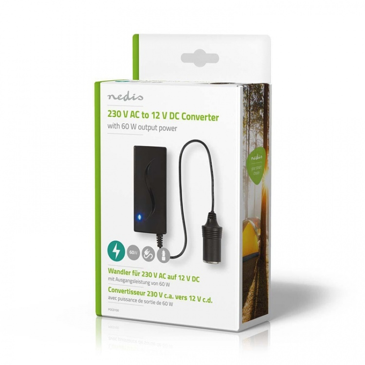 Nedis Power Converter | Netvoeding | 230 V AC 50 Hz | 12 V DC | 60 W | Randaarde stekker | Zwart