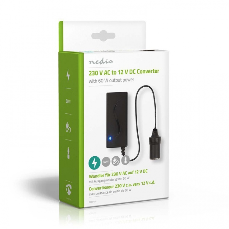 Nedis Power Converter | Netvoeding | 230 V AC 50 Hz | 12 V DC | 60 W | Randaarde stekker | Zwart