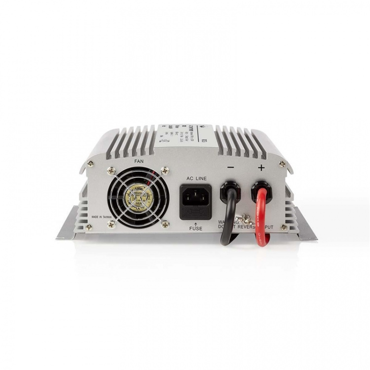 Inverter Gemodificeerde Sinusgolf | Ingangsvoltage: 24 V DC | Apparaat stroomoutput: 2 | 230 V AC 50 Hz | 1000 W | Piekvermogen: 2400 W | Type stopcontact: F (CEE 7/3) | Accuklemmen | Zilver