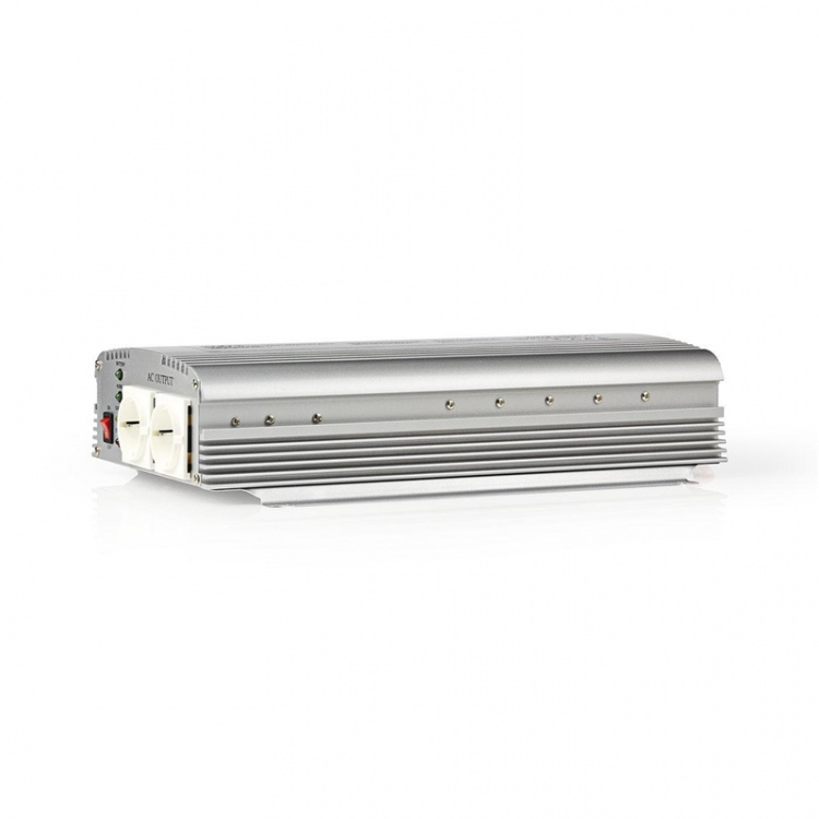 Inverter Gemodificeerde Sinusgolf | Ingangsvoltage: 24 V DC | Apparaat stroomoutput: 2 | 230 V AC 50 Hz | 1000 W | Piekvermogen: 2400 W | Type stopcontact: F (CEE 7/3) | Accuklemmen | Zilver