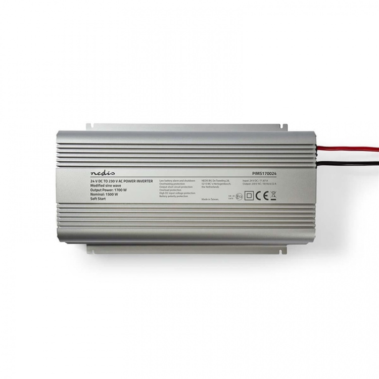 Nedis Omvormer Gemodificeerde Sinusgolf | Ingangsvoltage: 24 V DC | Apparaat stroomoutput: Type F (CEE 7/3) | 230 V AC 50 Hz | 1700 W | Piekvermogen: 3000 W | Screw Terminal | Zilver