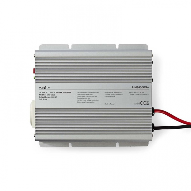 Nedis Inverter Gemodificeerde Sinusgolf | Ingangsvoltage: 24 V DC | Apparaat stroomoutput: Type F (CEE 7/3) | 230 V AC 50 Hz | 600 W | Piekvermogen: 1500 W | Accuklemmen | Zilver