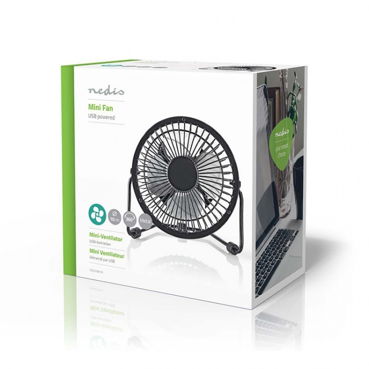 Nedis Tafelventilator | USB Gevoed | Diameter: 100 mm | 3 W | 1-Snelheid | Zwart