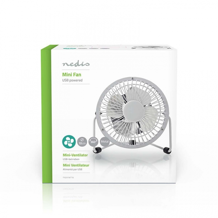 Nedis Tafelventilator | USB Gevoed | Diameter: 100 mm | 3 W | 1-Snelheid | Wit