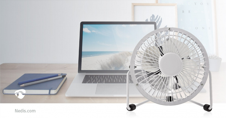 Nedis Tafelventilator | USB Gevoed | Diameter: 100 mm | 3 W | 1-Snelheid | Wit