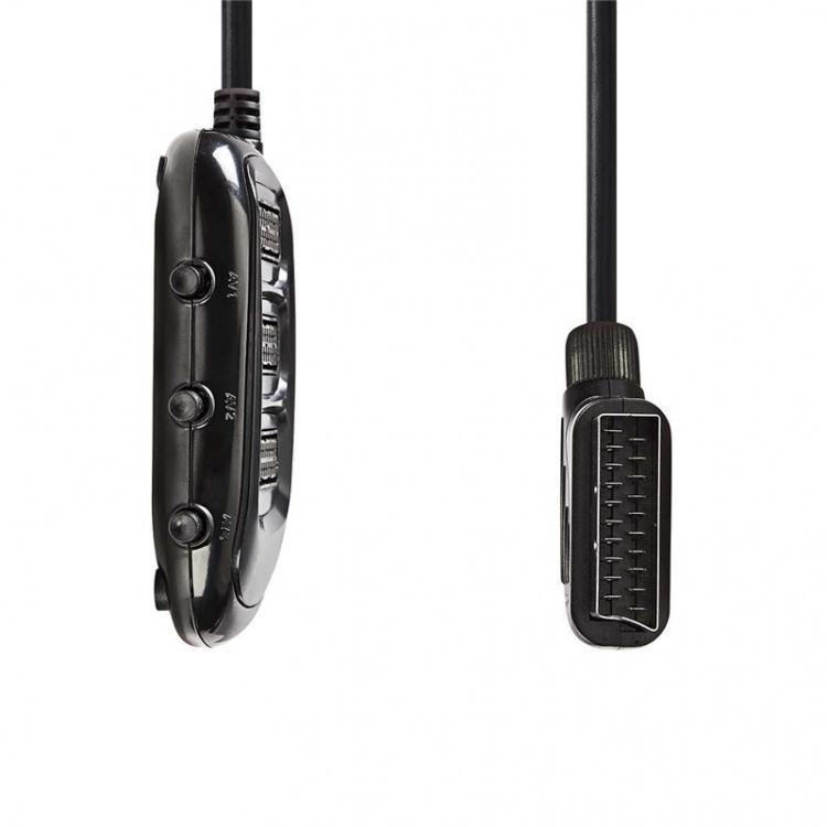 Nedis SCART-Switchbox | SCART Male | 3x SCART Female | Vernikkeld | Maximale resolutie: 1024x576 | 0.50 m | Rond | PVC | Zwart | Envelop