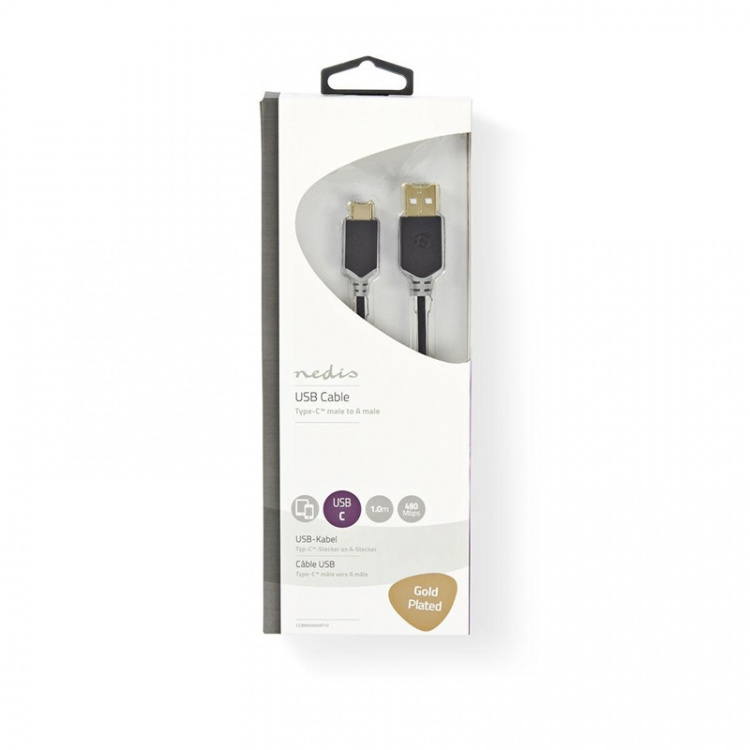Nedis USB-Kabel | USB 2.0 | USB-A Male | USB-C™ Male | 60 W | 480 Mbps | Verguld | 1.00 m | Rond | PVC | Antraciet | Window Box Nedis USB-Kabel | USB 2.0 | USB-A Male | USB-C™ Male | 60 W | 480 Mbps | Verguld | 1.00 m | Rond | PVC | Antraciet | Window Box
