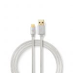 Nedis USB-Kabel | USB 2.0 | USB-A Male | USB-C™ Male | 15 W | 480 Mbps | Verguld | 2.00 m | Rond | Gevlochten / Nylon | Aluminium | Cover Window Box