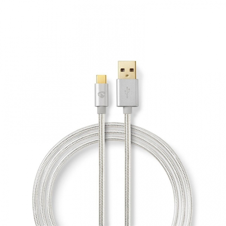 Nedis USB-Kabel | USB 2.0 | USB-A Male | USB-C™ Male | 15 W | 480 Mbps | Verguld | 2.00 m | Rond | Gevlochten / Nylon | Aluminium | Cover Window Box
