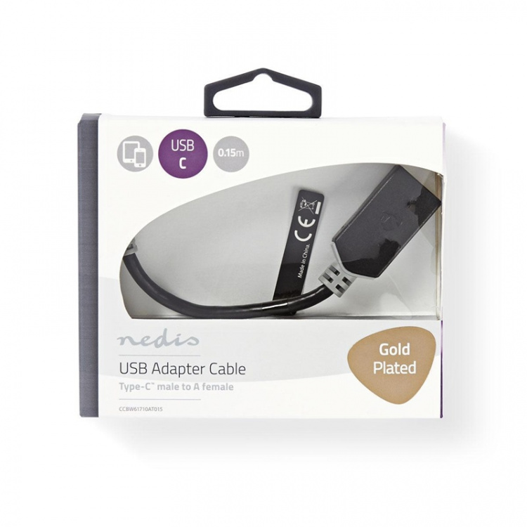 Nedis USB-C™ Adapter | USB 3.2 Gen 1 | USB-C™ Male | USB-A Female | 5 Gbps | 0.15 m | Rond | Vernikkeld | PVC | Antraciet | Doos