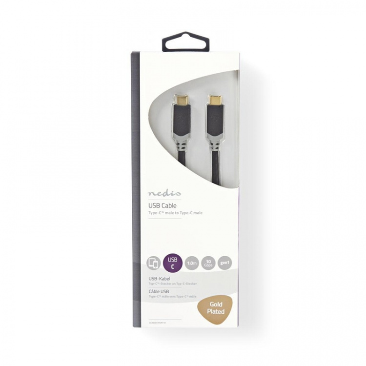 Nedis USB-Kabel | USB 3.2 Gen 1 | USB-C™ Male | USB-C™ Male | 60 W | 4K@60Hz | 5 Gbps | Vernikkeld | 1.00 m | Rond | PVC | Antraciet | Window Box