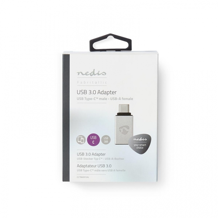 Nedis USB-C™ Adapter | USB 3.2 Gen 1 | USB-C™ Male | USB-A Female | 5 Gbps | Rond | Vernikkeld | Zilver | Cover Window Box