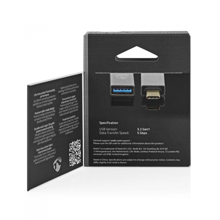Nedis USB-C™ Adapter | USB 3.2 Gen 1 | USB-C™ Male | USB-A Female | 5 Gbps | Rond | Vernikkeld | Zilver | Cover Window Box